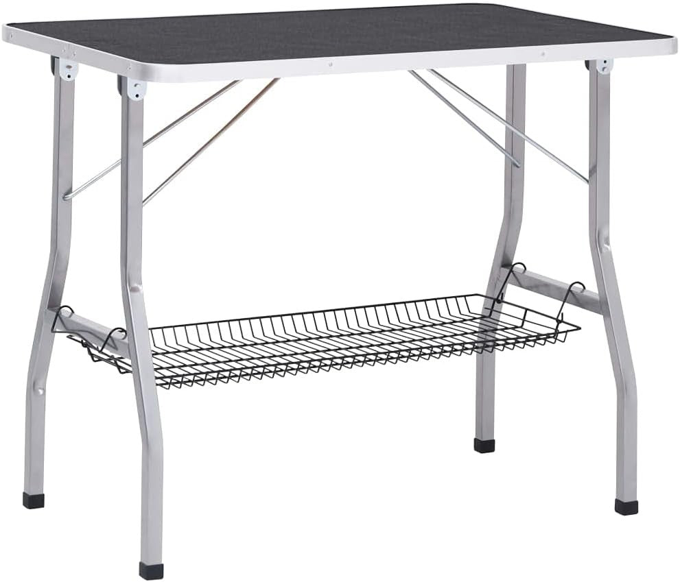 Adjustable Dog Grooming Table Non Slip Foldable Steel Legs Storage Basket