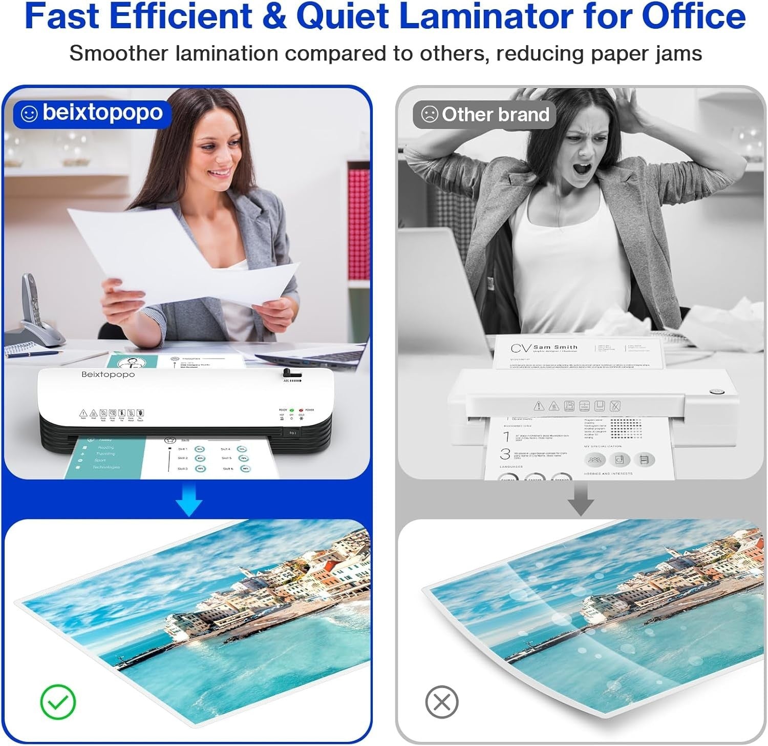 9” A4 Laminator Hot Cold 6-in-1 Anti-Jam Fast Warm-Up + Pouches