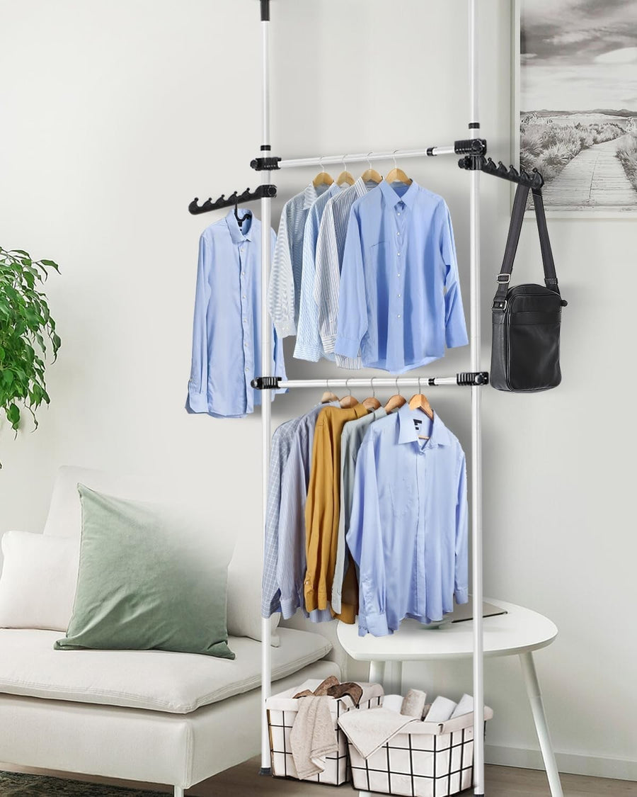 Adjustable Hanging Clothes Rail with 2 Bars White 270–320cm