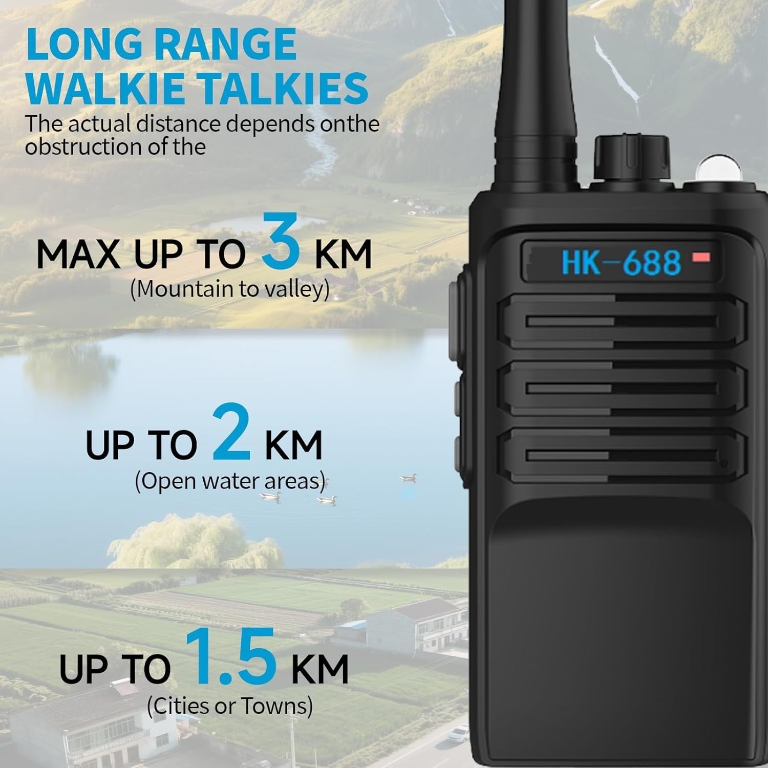 Walkie Talkies Long Range Rechargeable 3 Pack 16 Channel USB-C Radio