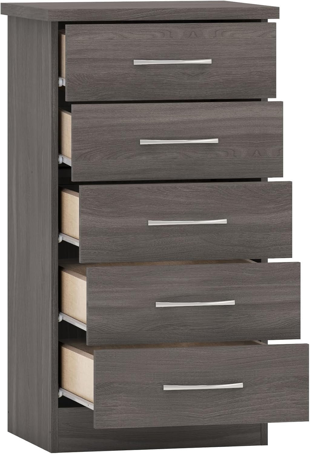 Space-Saving 5 Drawer Chest Narrow Wood Grain Storage Organizer for Home