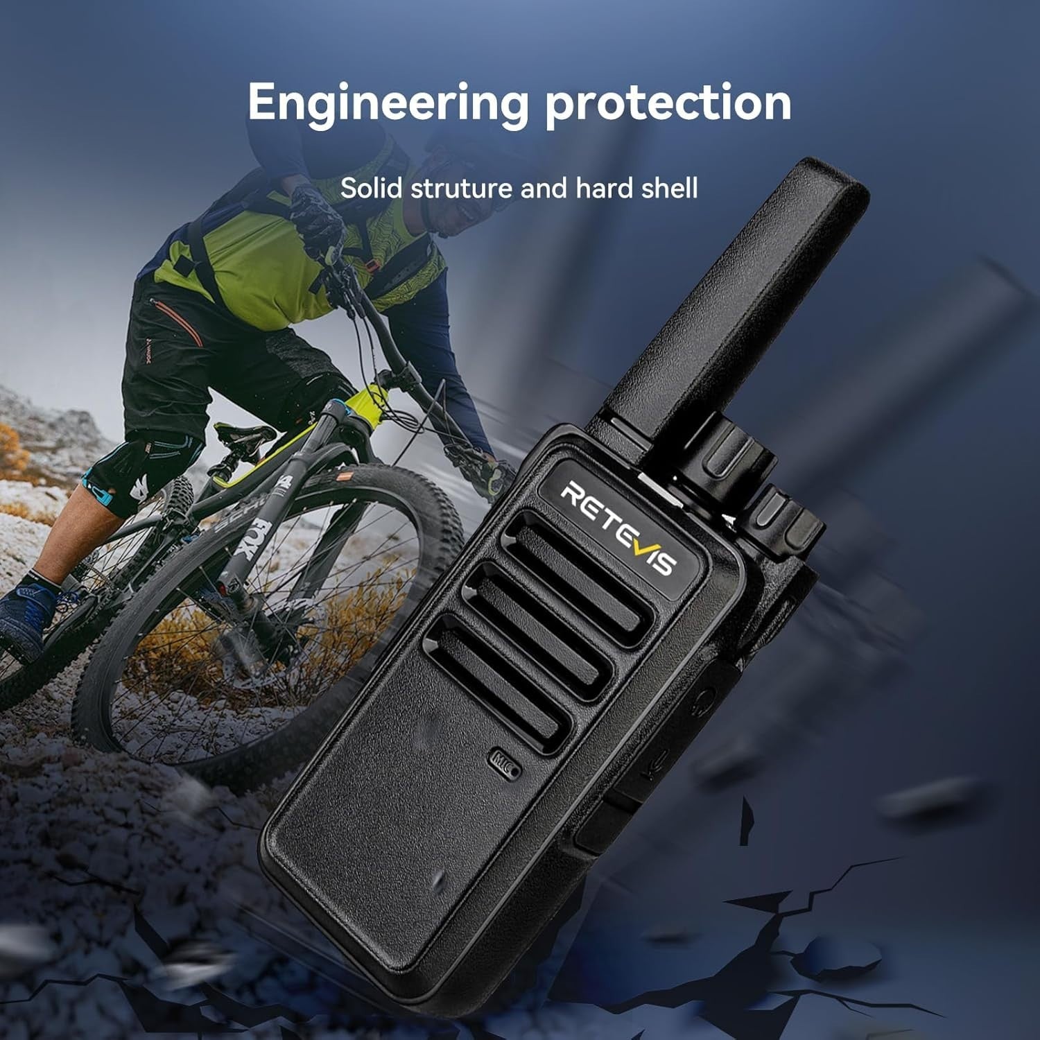 Rechargeable Walkie Talkies Long Range 2 Way Radio w Earpiece 2 Pack
