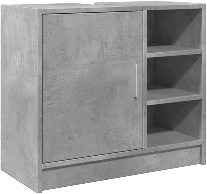 Concrete Grey Under Sink Cabinet 63cm Bathroom Storage Unit with Open Shelves