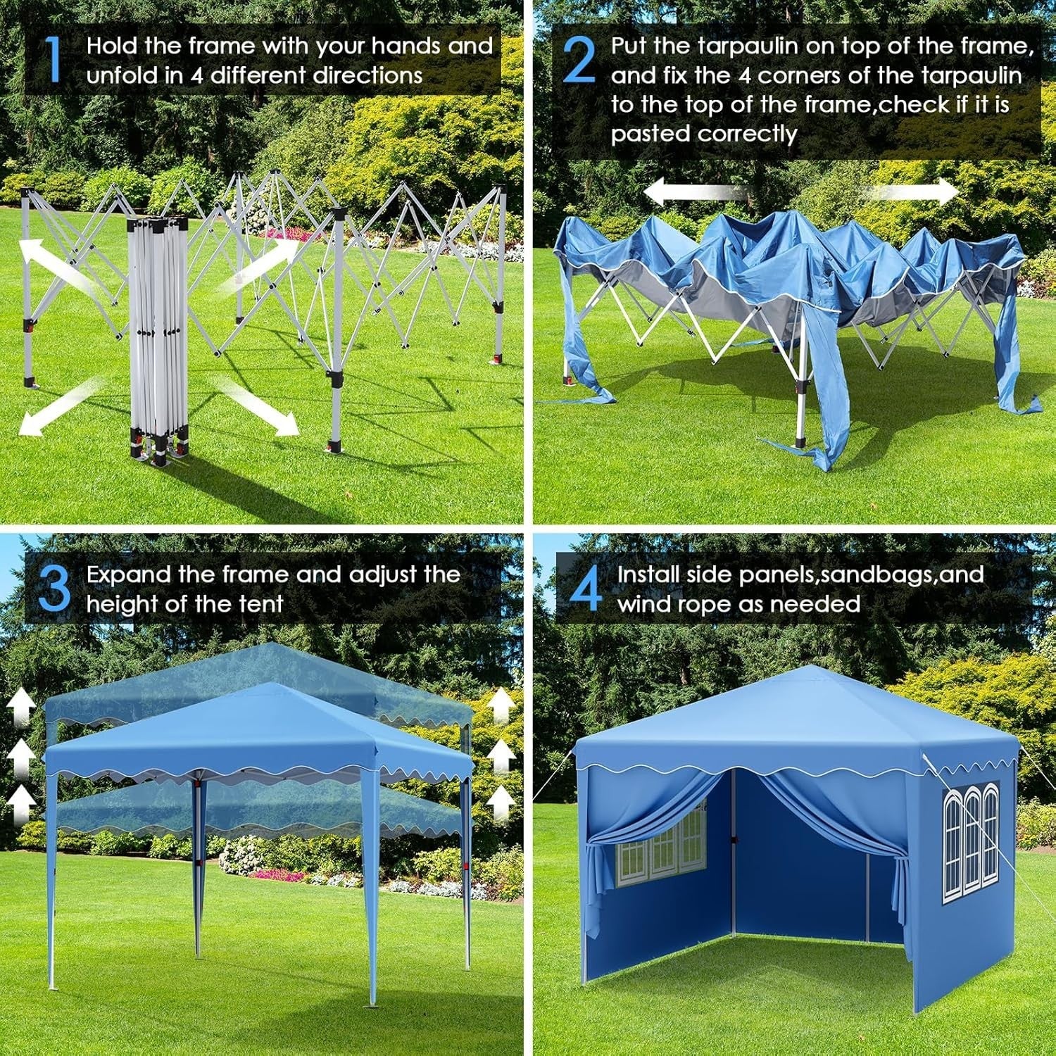 3x3M Pop Up Gazebo With Sides Waterproof Garden Party Tent 420D Oxford White