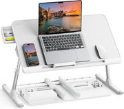 Laptop Bed Table Adjustable Height Angle Folding Desk with Drawer White