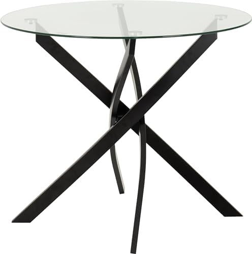 Round Glass Dining Table 90cm Clear Top Black Legs Modern Kitchen