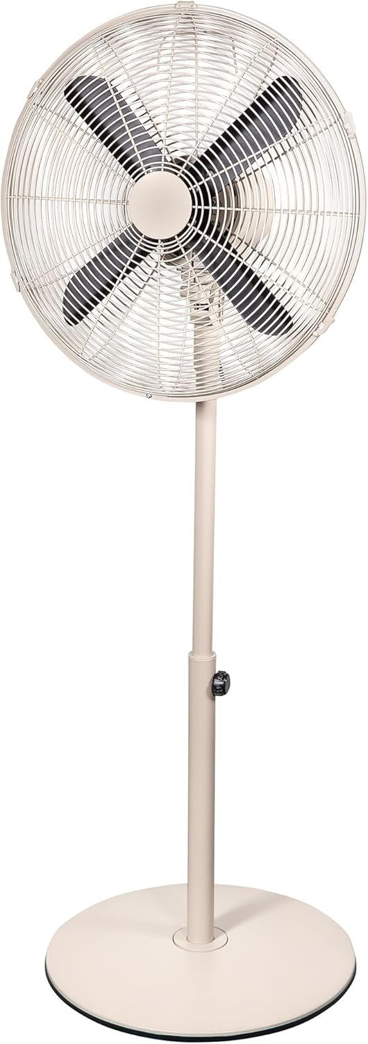 16" Greige Metal Pedestal Fan – 3-Speed Adjustable Height Oscillating Floor Fan