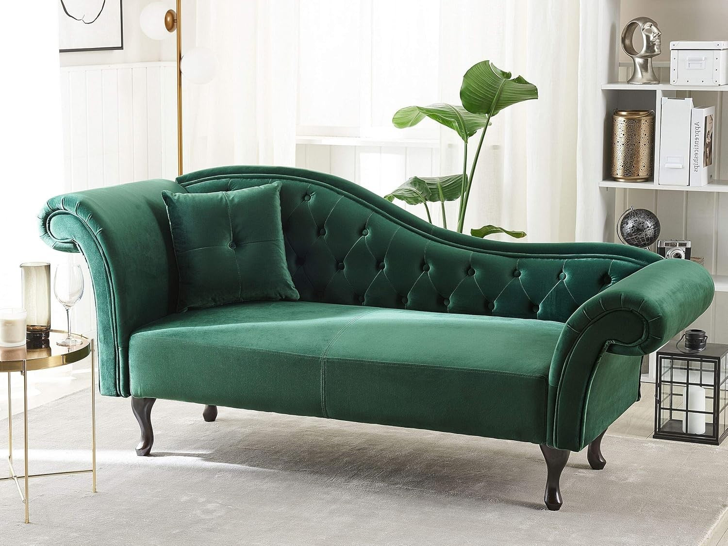 Dark Green Velvet Chaise Lounge Left Hand Tufted Chesterfield Vintage Sofa