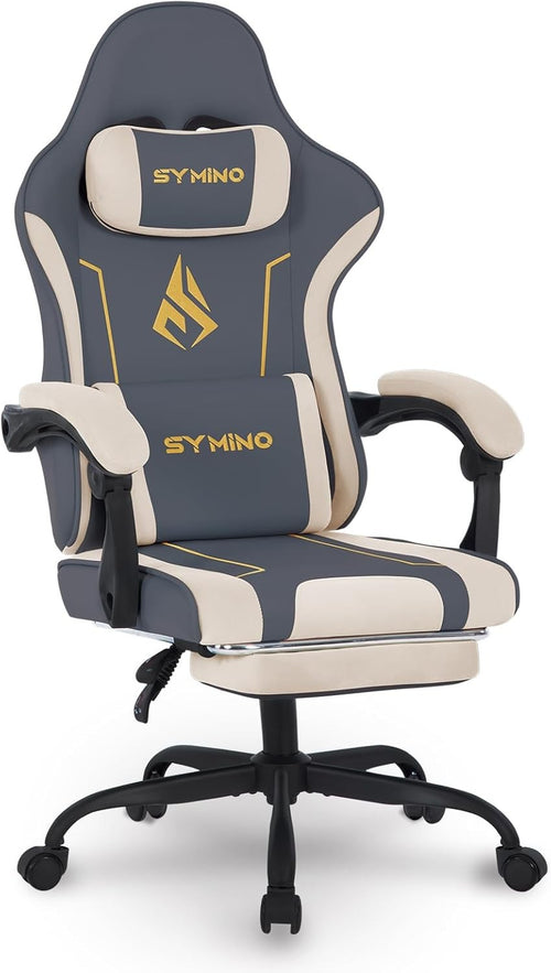 Ergonomic Gaming Chair Recliner w/ Footrest Lumbar PU Leather Grey