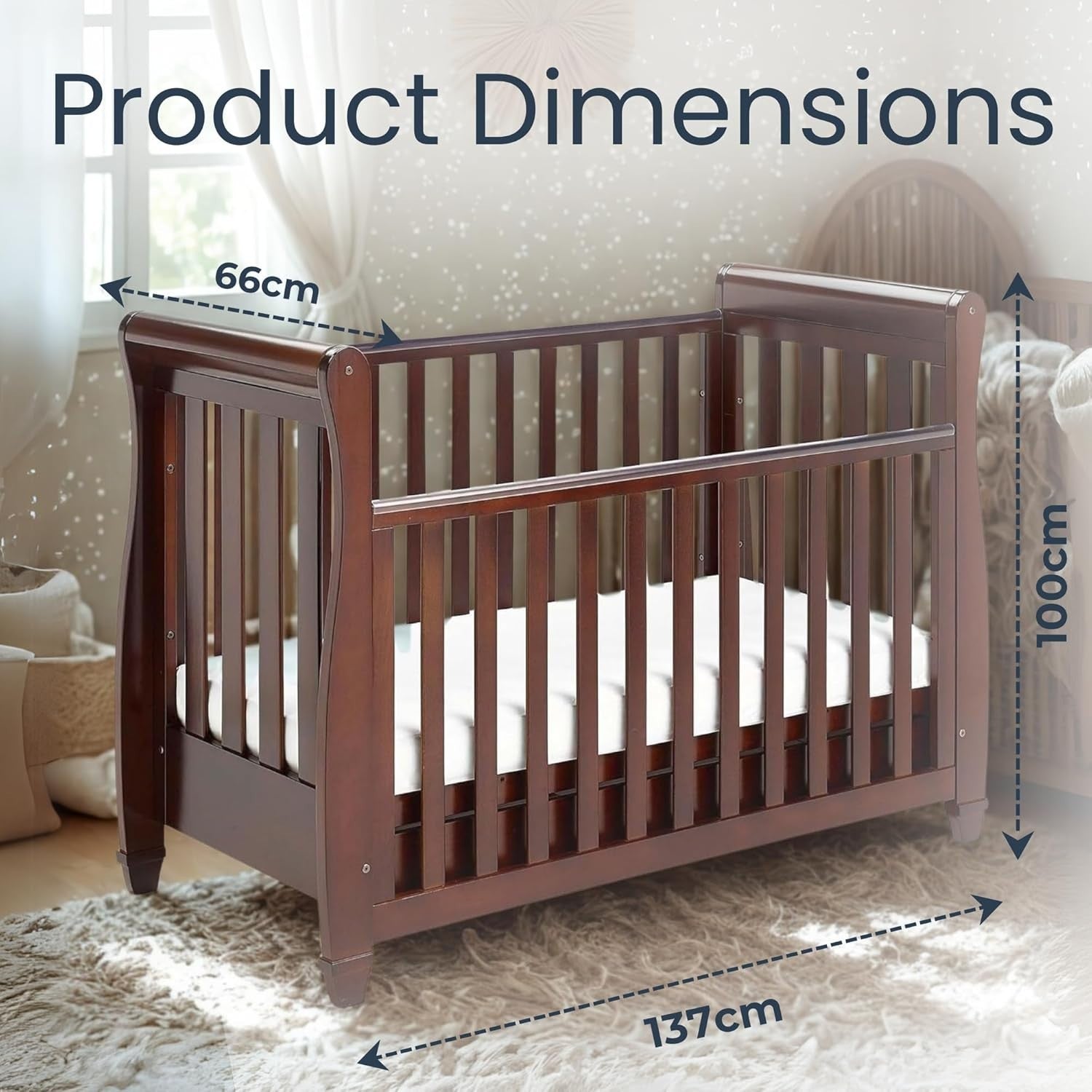 Baby Cot Bed Convertible Toddler Day Bed Adjustable Height w/o Mattress Brown