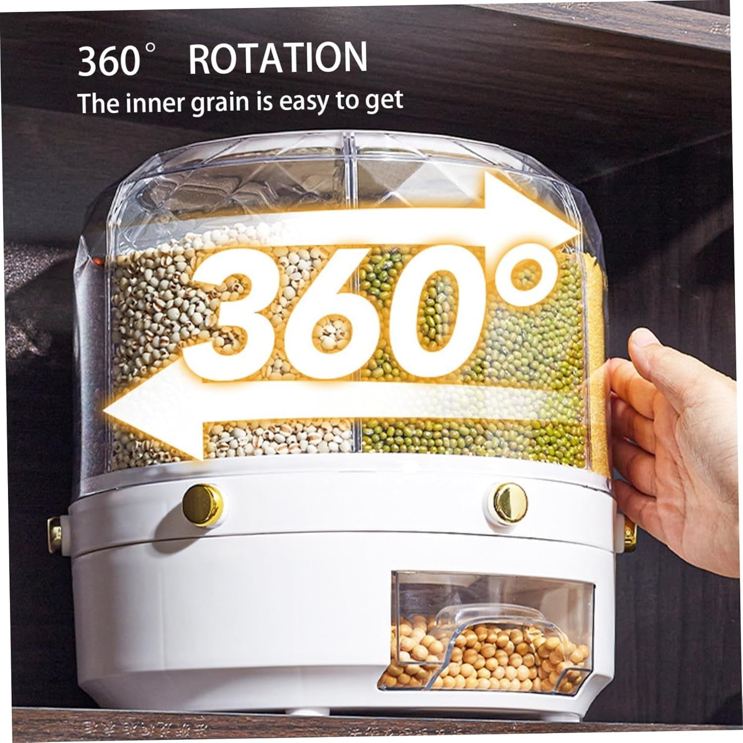 30L Rotating Rice Dispenser 6 Grid Airtight Grain Storage Container