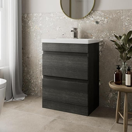 600mm Charcoal Grey Bathroom Vanity Unit with Basin Sink 2 Drawer Floor