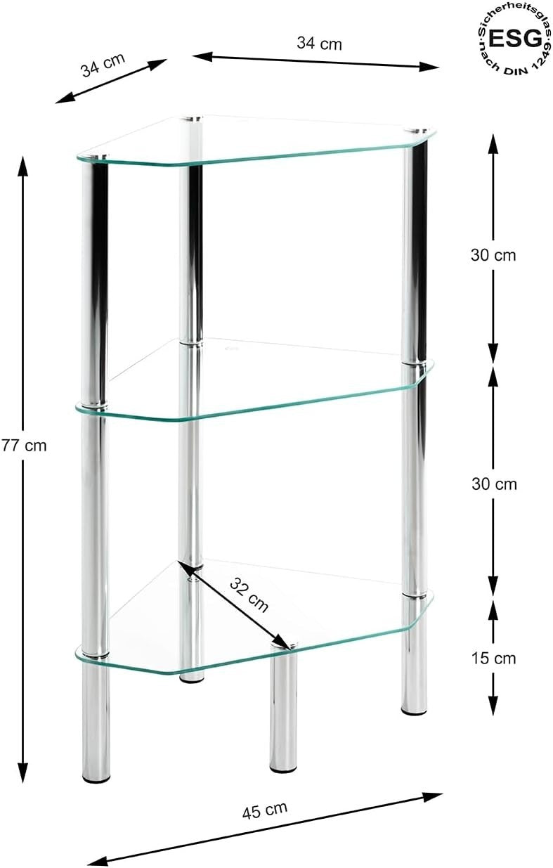 Modern Chrome Metal Rack with Tempered Glass Shelf Space Saving 46x32x77cm