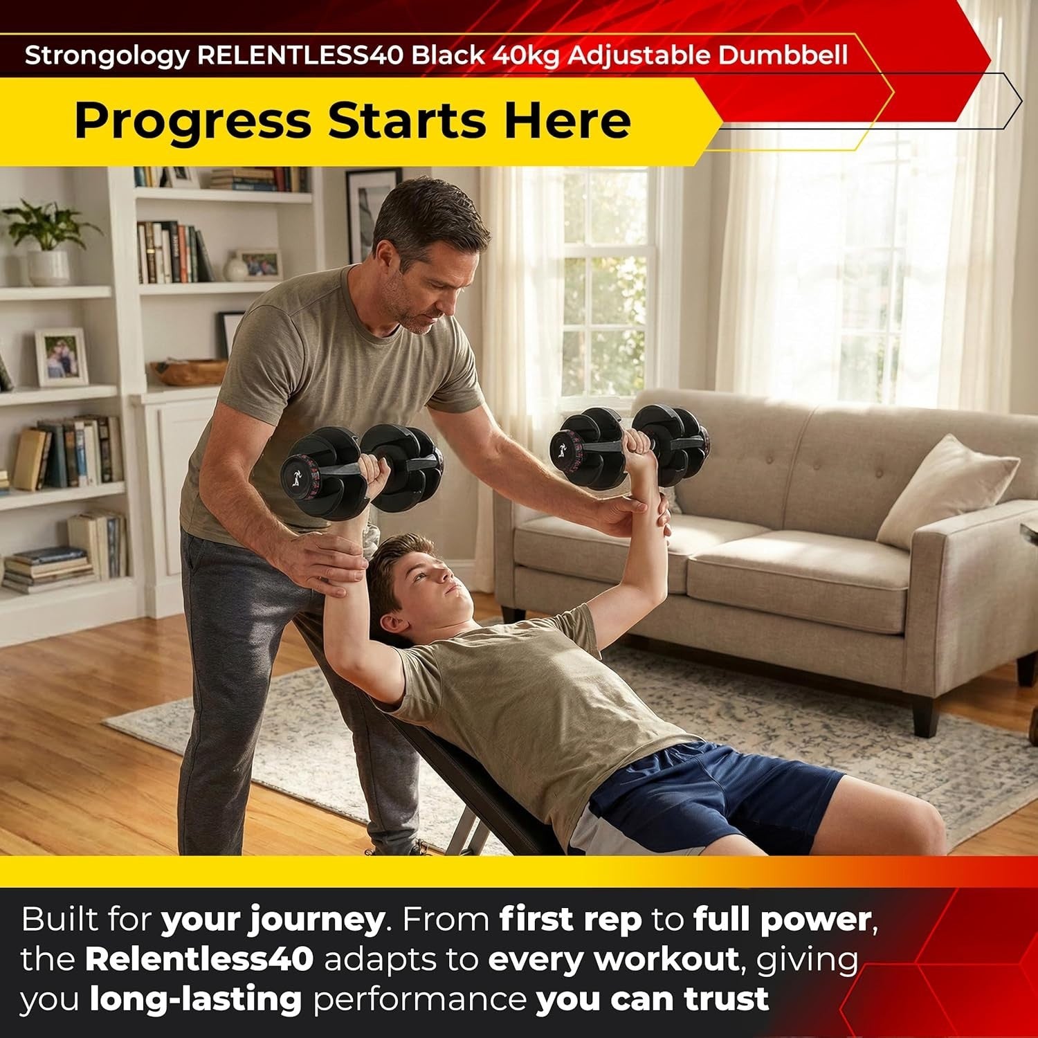 Smart Adjustable Dumbbell 5–40KG Quick Change Space Saving Home Gym Weight