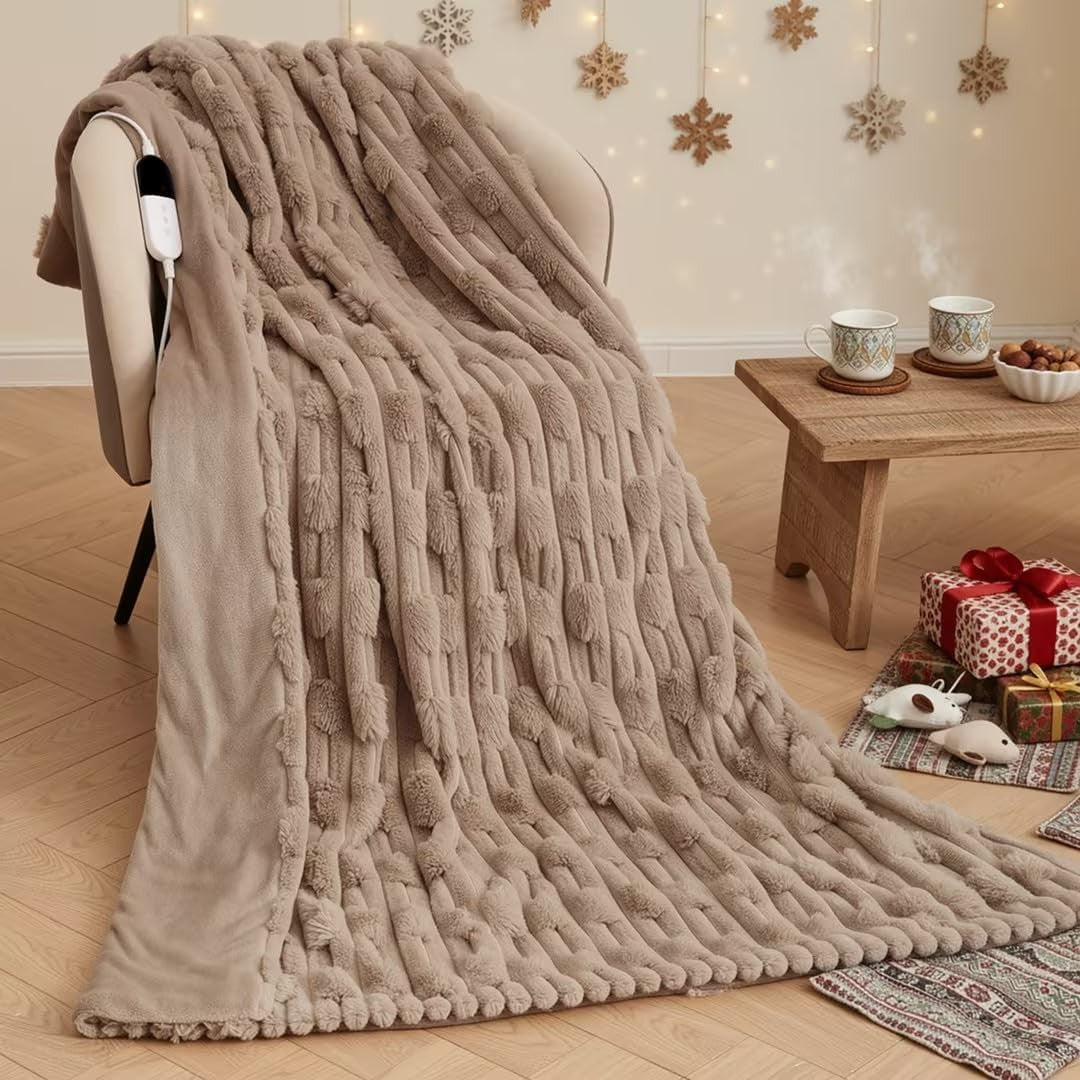 Electric Heated Throw Blanket 6 Heat Settings Auto Off Soft Fleece 130x180cm