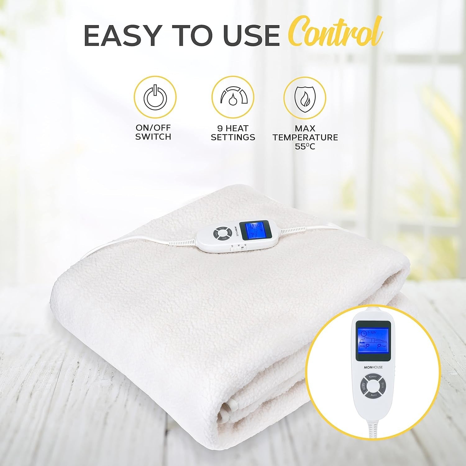 Single Electric Heated Underblanket 90x190cm 9 Heat Settings Washable Fleece
