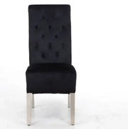 Pair Black Velvet Dining Chairs Lion Knocker Chrome Legs Quilted Back