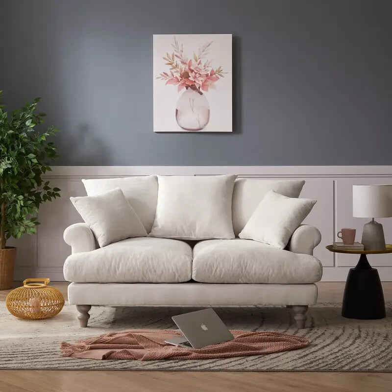 Ivory Linen 2 Seater Sofa with Scatter Cushions | Deep Plush Seating