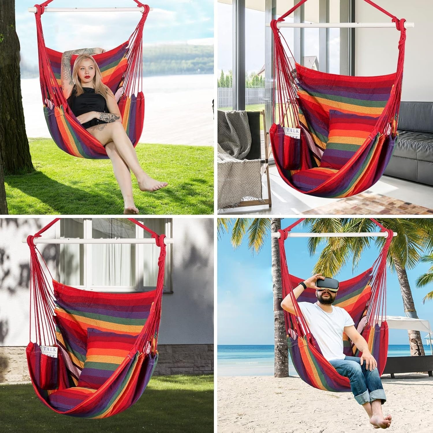 Hammock Chair Swing with Cushions | Indoor Outdoor Seat | 330lbs Max