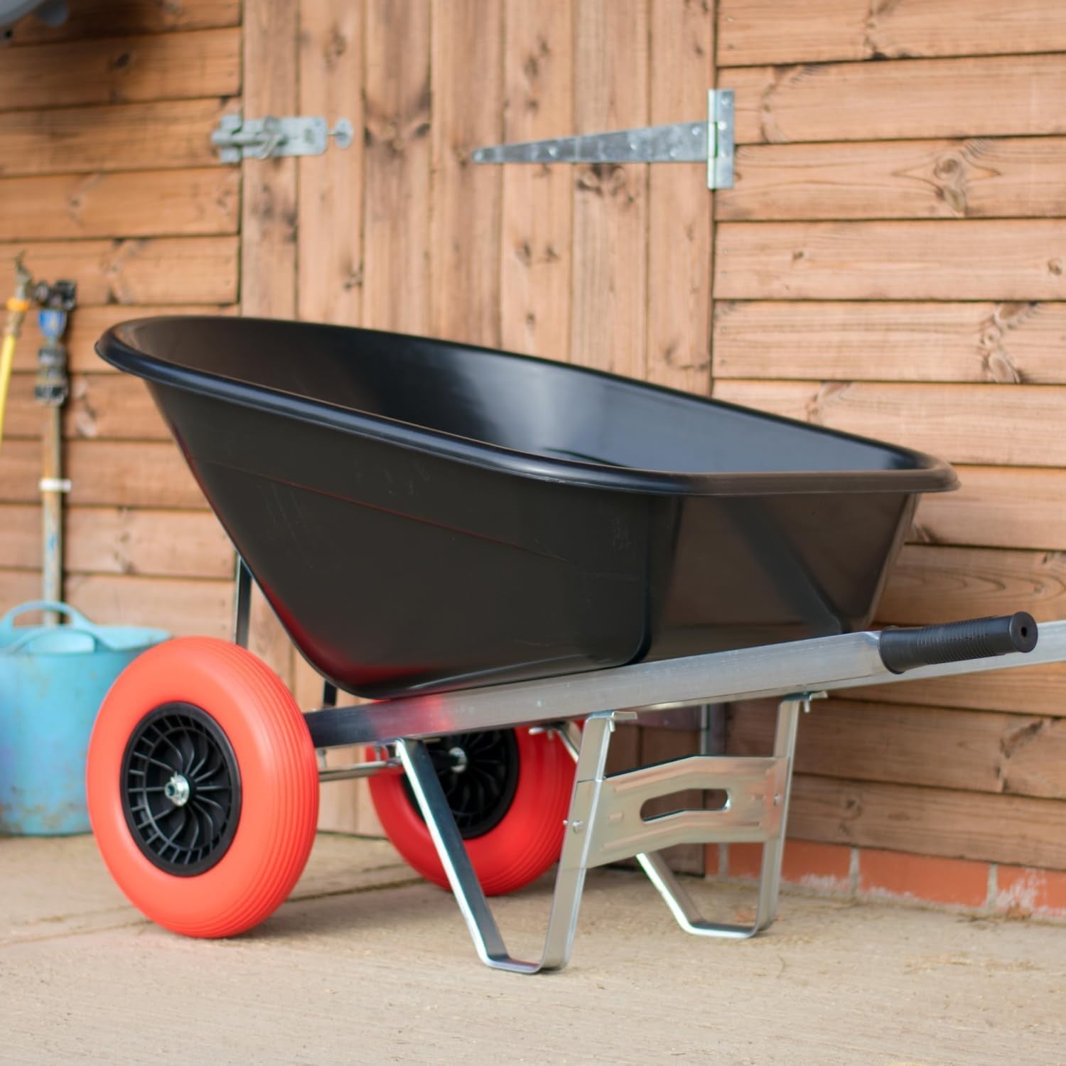 160L 2-Wheel Garden Wheelbarrow – Black/Red – Flat-Free Tyres Heavy Duty 130kg