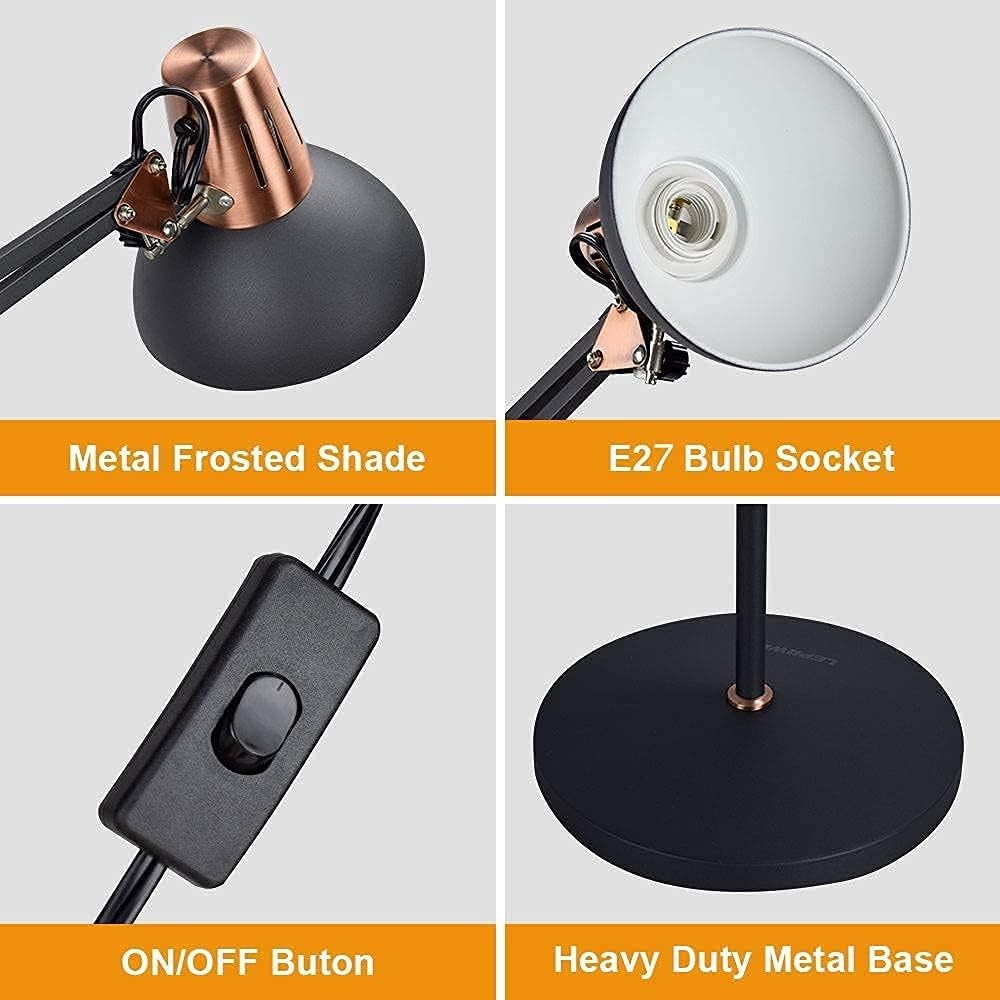 Adjustable LED Reading Floor Lamp E27 Black Copper Standing Light