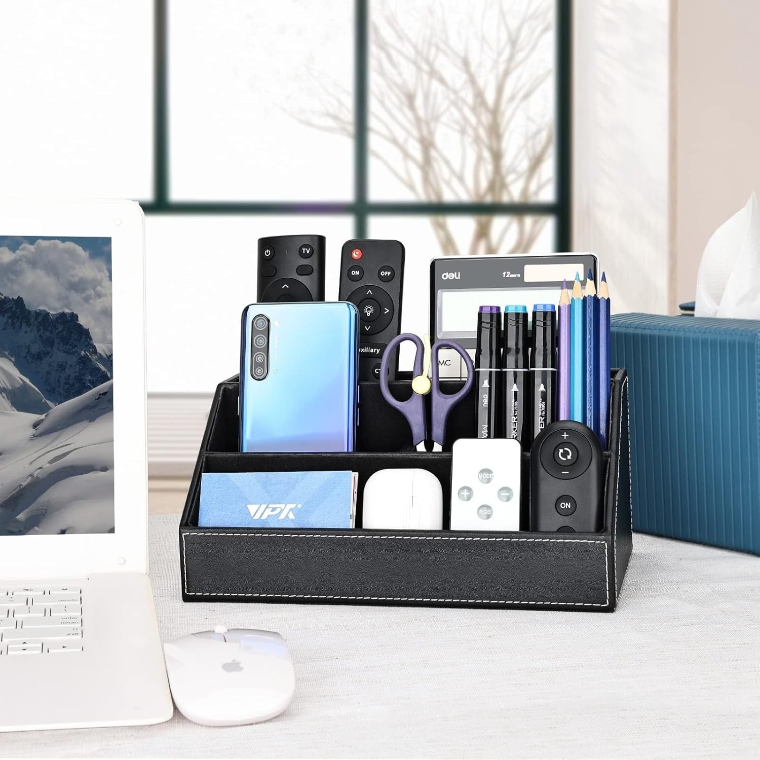 Black Multi-Compartment Desk Organizer – Pen, Phone & Office Tidy