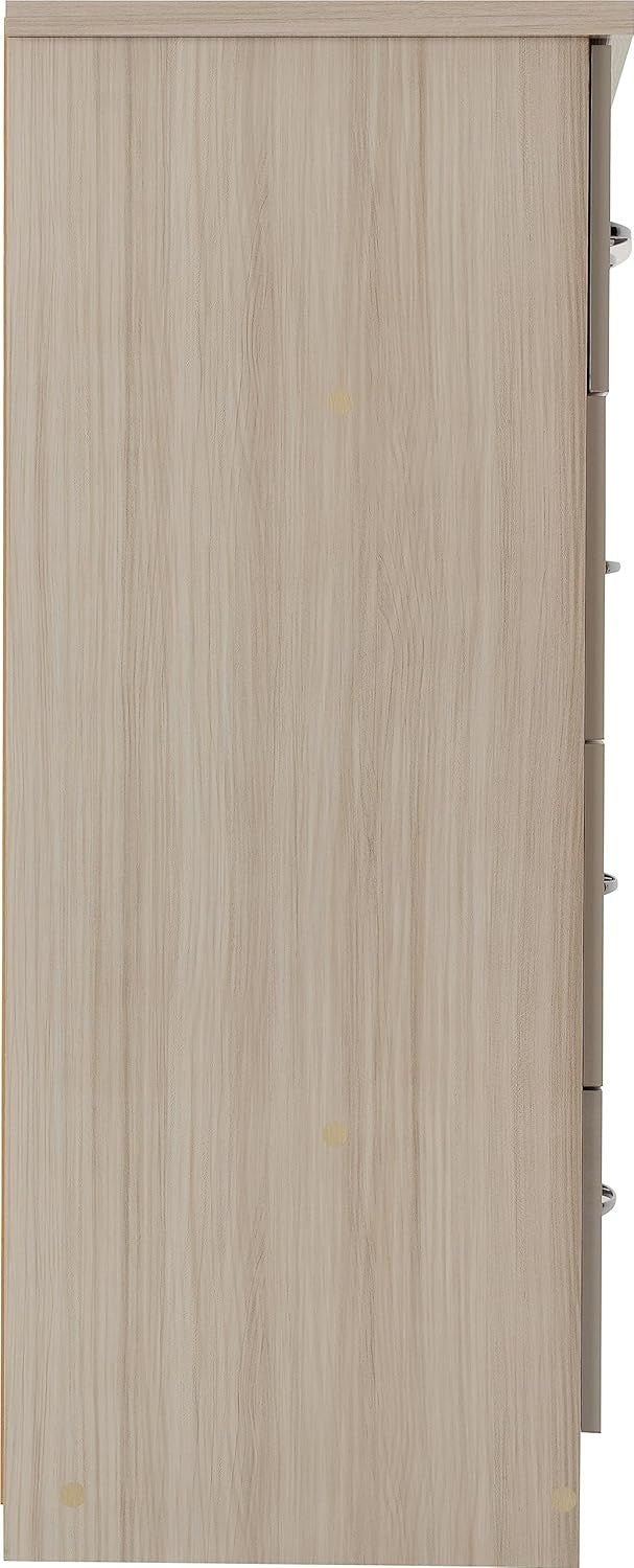 5 Drawer Chest Tallboy Storage Unit Gloss Oak Veneer Bedroom Cabinet