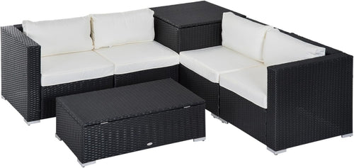 6-Piece 4-Seater Rattan Garden Sofa Set with Storage Tables & Cushions