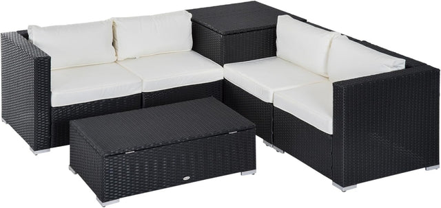 6-Piece 4-Seater Rattan Garden Sofa Set with Storage Tables & Cushions