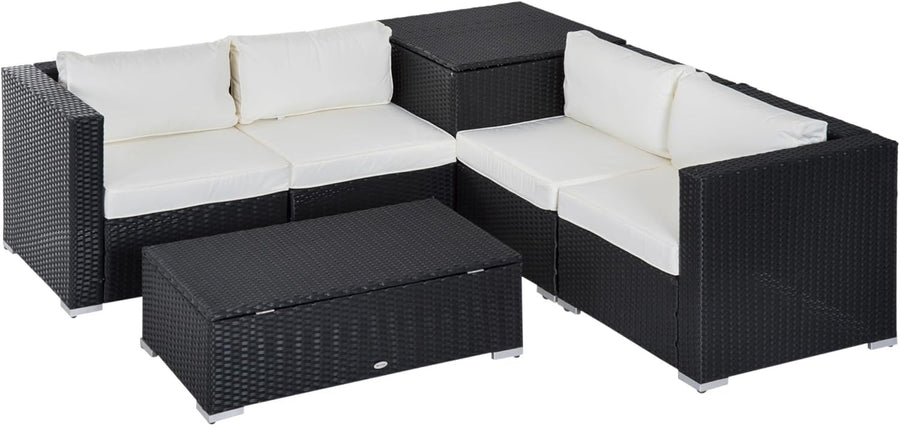 6-Piece 4-Seater Rattan Garden Sofa Set with Storage Tables & Cushions