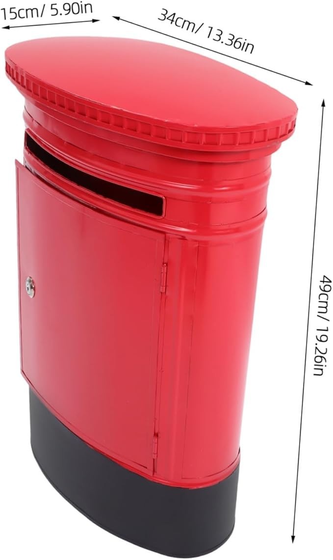 Vintage Red Wall Mount Mailbox Iron Post Box Outdoor Indoor Retro Letter Holder