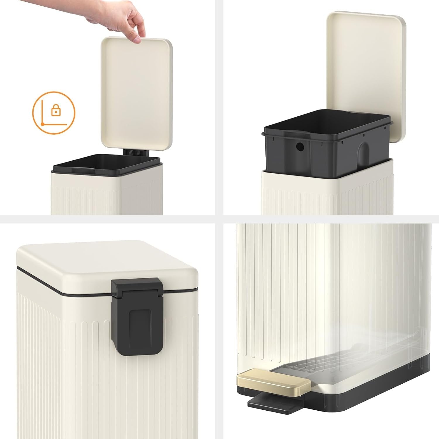 10L Slim Stainless Steel Step Trash Can Soft Close Pedal Bin Beige