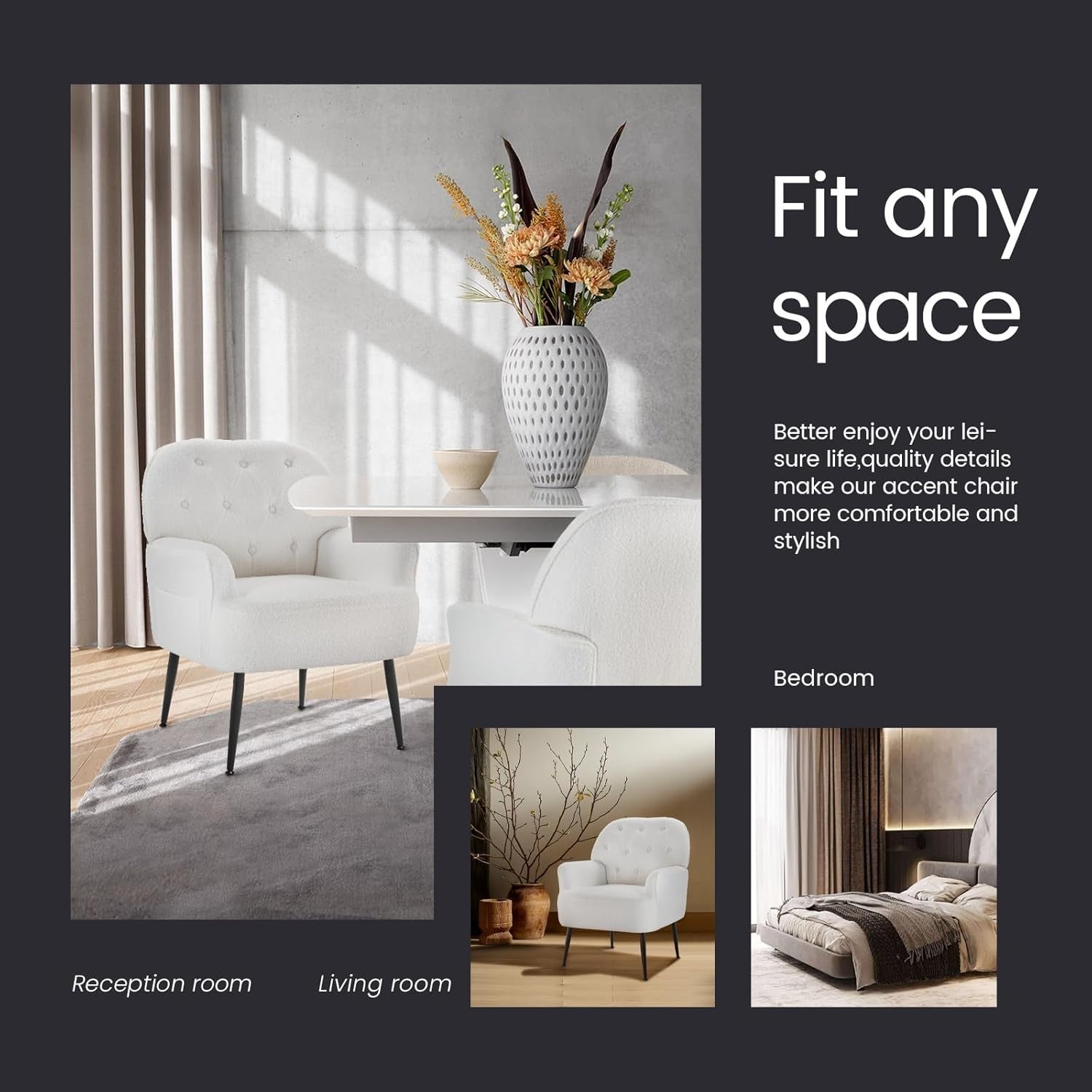 Soft Fluffy Tub Chair with Metal Legs – Comfy Modern Upholstered Seat, Easy Asse