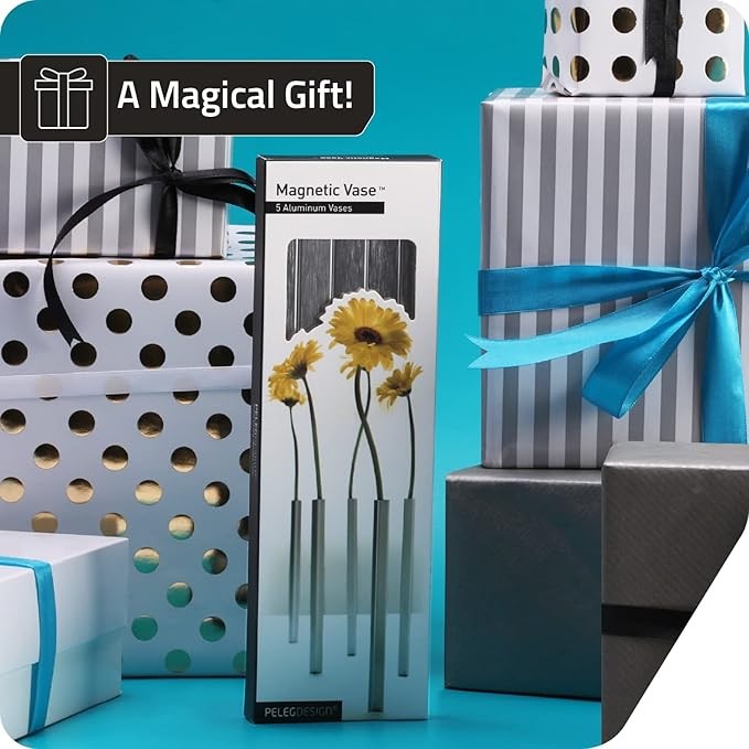 Magnetic Flower Vase Set Modern Silver Metal Bud Vases Minimal Decor