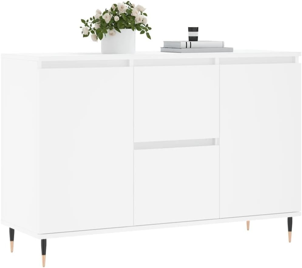 White Engineered Wood Sideboard with Iron Legs – Durable Storage Cabinet