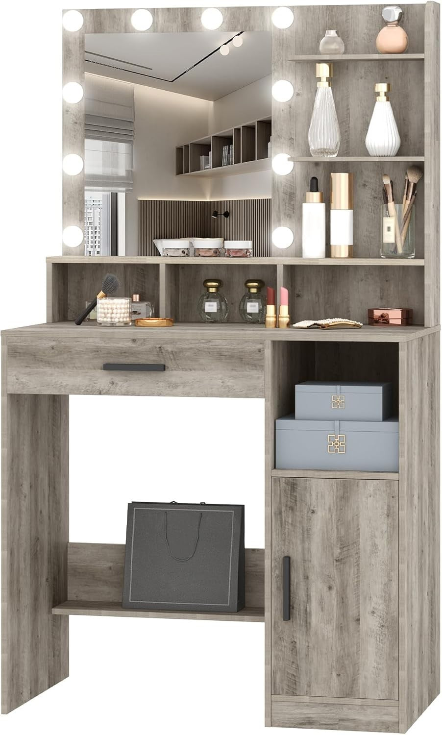 White Vanity Table with LED Mirror & 4 Drawers Makeup Desk Set