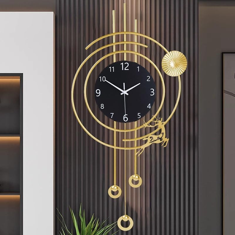 Luxury Gold Oversized Wall Clock Modern Silent Pendulum Design 31" Large Decor