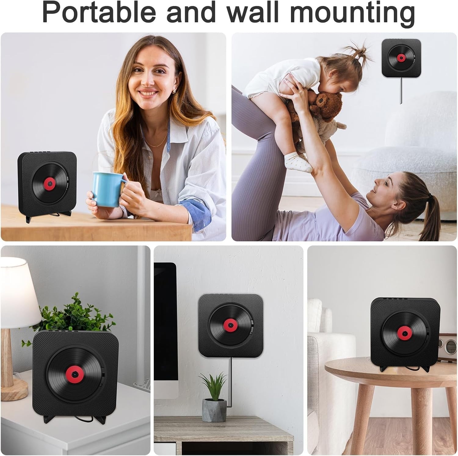 Portable Desktop CD Player Bluetooth HiFi Speakers FM Radio Remote LCD