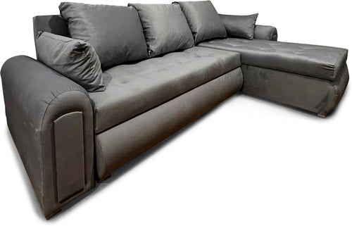 Convertible L-Shape Sofa Bed with Storage – Plush Velvet Grey Sleeper