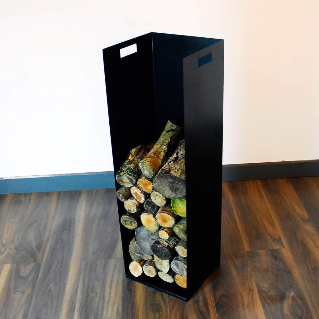 Steel Firewood Log Holder with Handles & Rubber Feet, Modern Indoor Storage