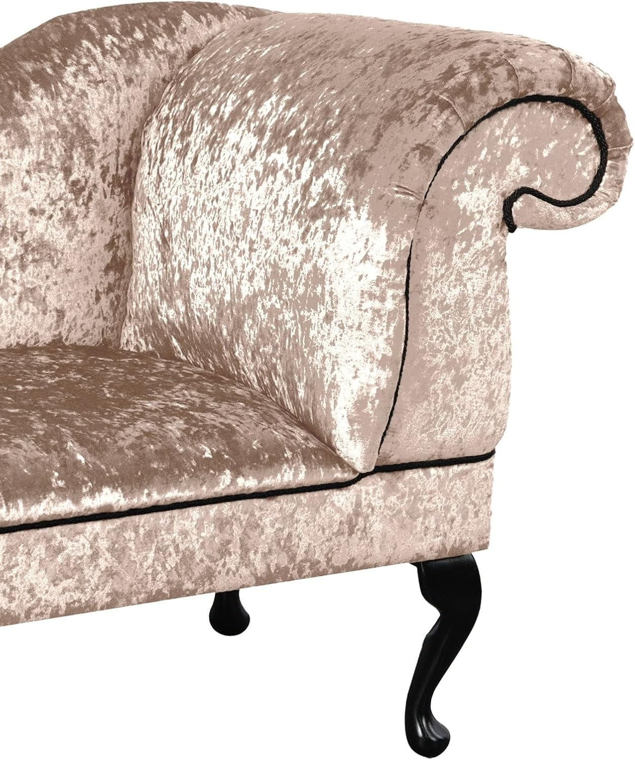 Luxury Left Hand Velvet Chaise Lounge Chair Mink with Queen Anne Legs.