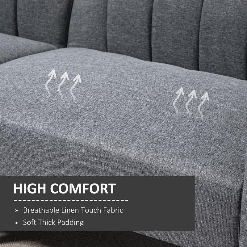 2 Seater Sofa Bed Grey Click Clack Couch w/ Split Backrest Guest Sleeper