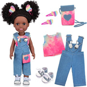 14.5” Black Baby Doll Silicone Girl Rainbow Outfit Accessories