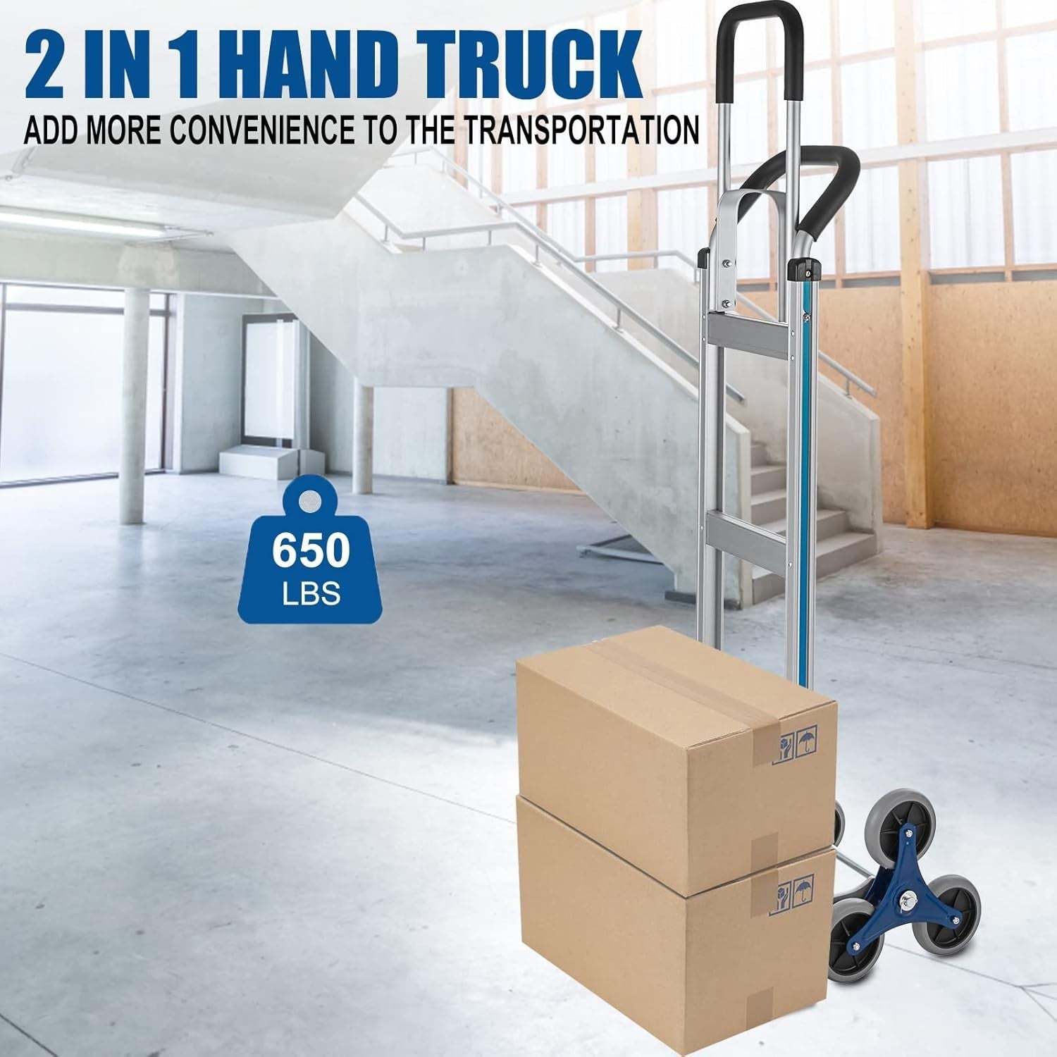 2 in 1 Aluminium Stair Climbing Hand Truck 650lb 6 Wheel Dolly