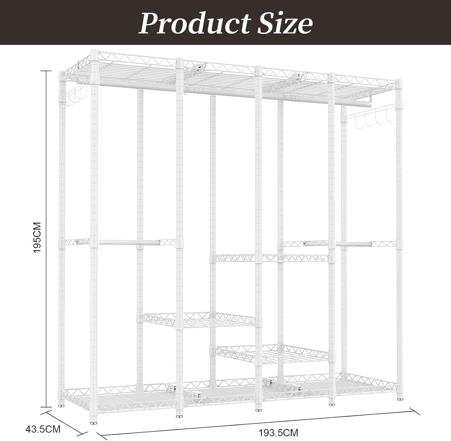 Heavy Duty 4-Layer Clothes Rail with Shelves & Pants Rack – White
