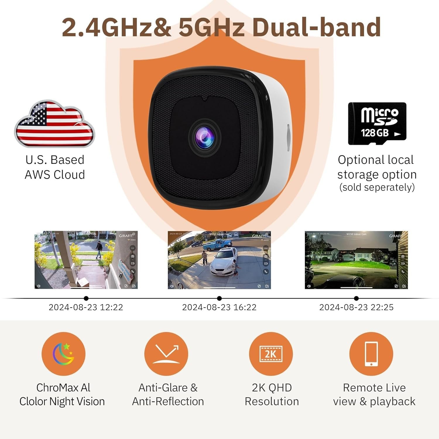 2 Pack 2K Window Security Cameras Dual Band WiFi AI Night Vision