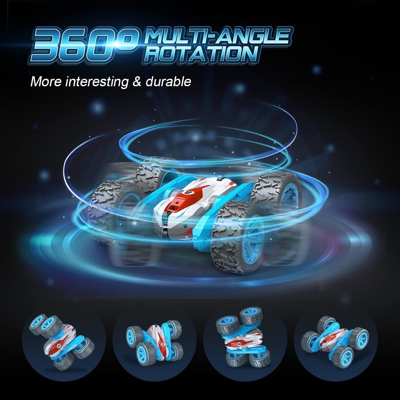 360° Stunt RC Car with LED Lights – 4WD Flip Remote Toy for Kids 3-8 Years