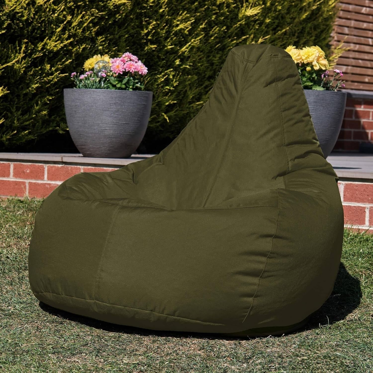 Outdoor Recliner Bean Bag Chair Khaki Green Water Resistant Gaming Seat
