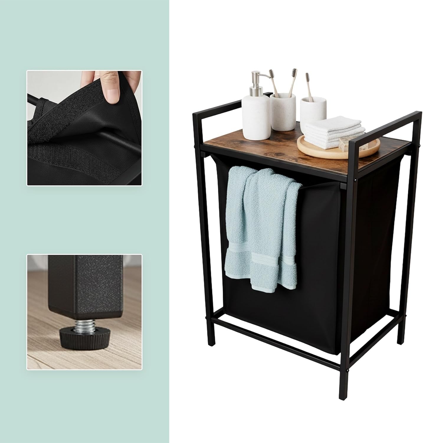 65L Laundry Hamper with Removable Bag & Shelf | Black Metal Frame | Space-Saving