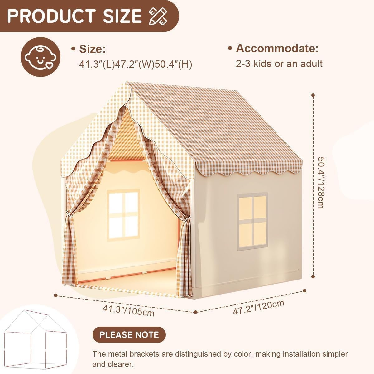 Neutral Beige Kids Play Tent Star Lights Indoor Outdoor Teepee House